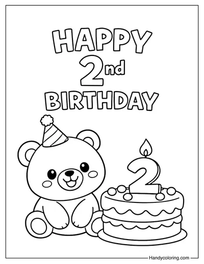 2nd Birthday Cute Animal Coloring Page