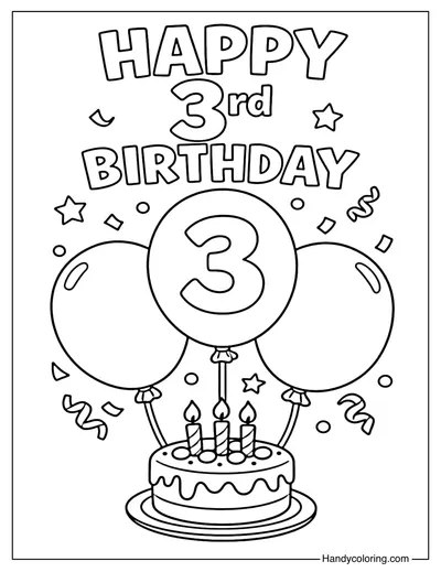 3rd Birthday Balloons Coloring Page
