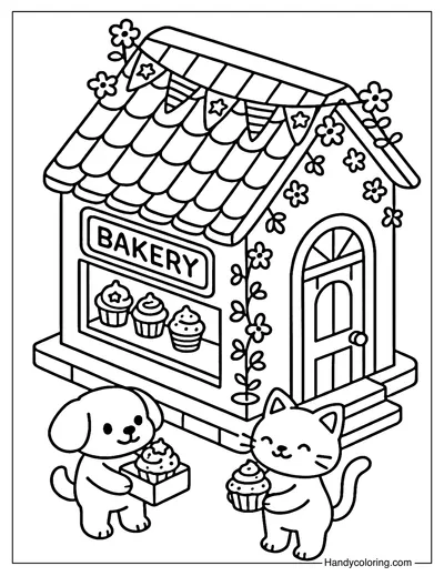4th of July Cupcake Bakery Coloring Page