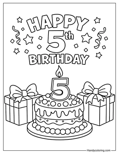 5th Birthday Cake With Gifts Coloring Page