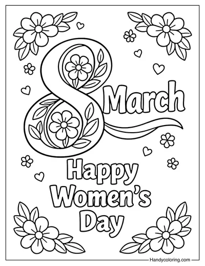 8 March Floral Women's Day Coloring Page
