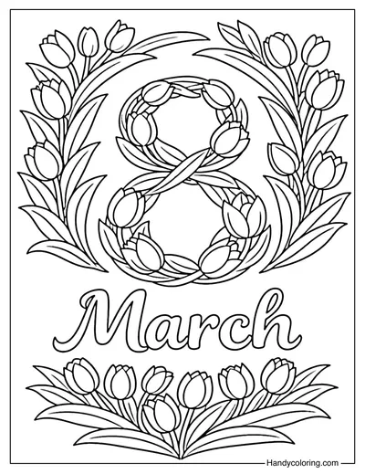 8 March with Tulip Coloring Page