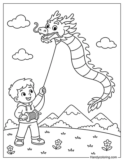 A Boy Flying A Dragon Kite
