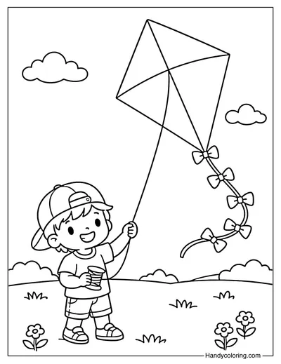 A Boy Flying A Kite On The Grass