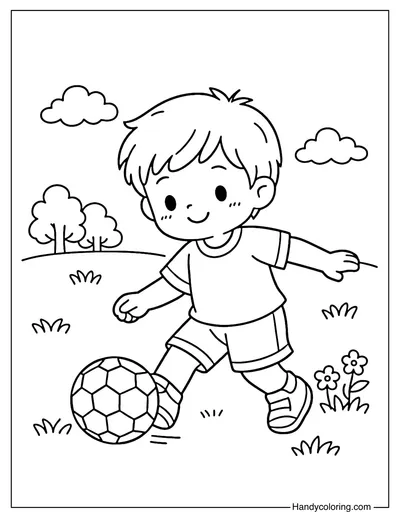 A Boy Playing Ball On The Grass
