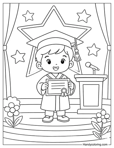 A Boy Standing On Stage Receiving Diploma