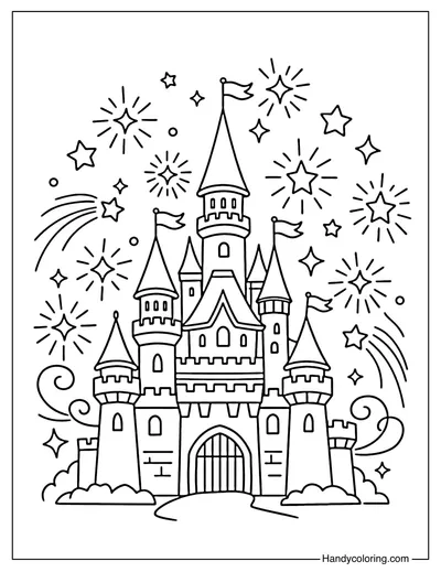 A Castle with Stars and Magical Rays of Light
