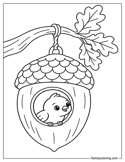 Acorn Birdhouse Hanging from Oak Branch
