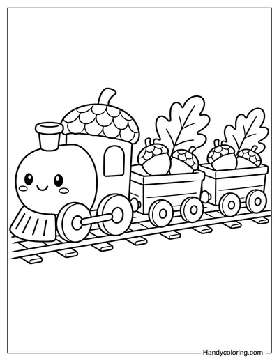 Acorn Train Carrying Autumn Leaves