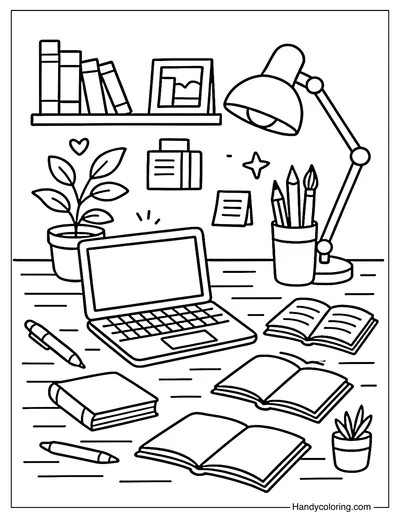 Aesthetic Desk Setup Coloring Page