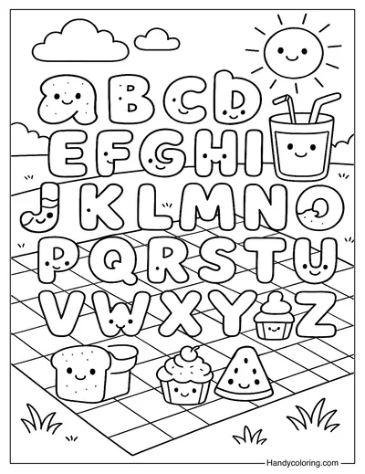 Alphabet Picnic Coloring Page