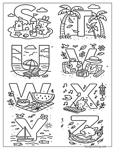 Alphabet Summer S to Z Coloring Page