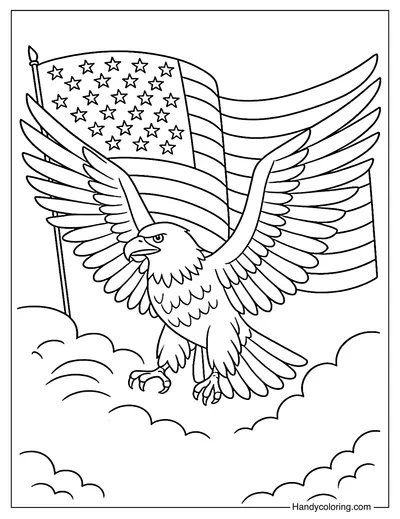 American Flag with Bald Eagle Coloring Page