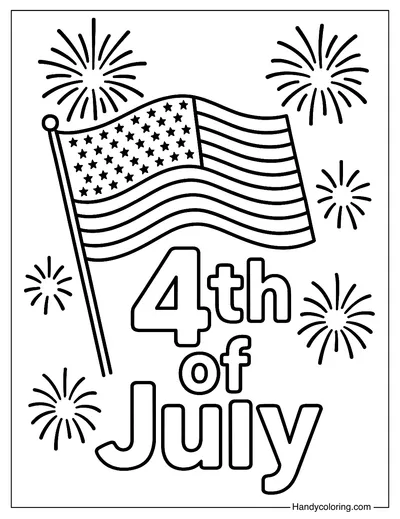 American Flag with Fireworks Coloring Page