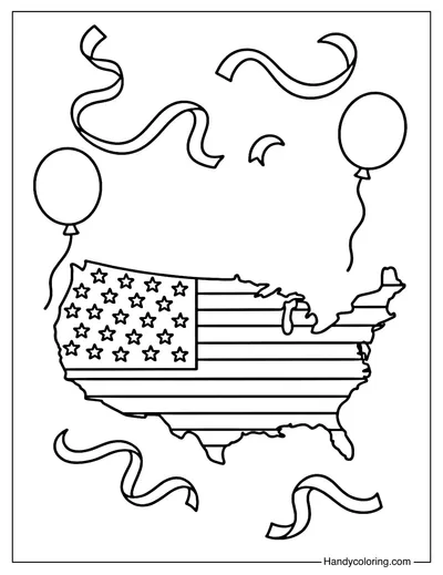 American Map with Flag Coloring Page