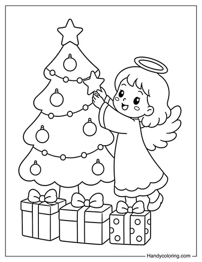 Angel Decorating a Christmas Tree