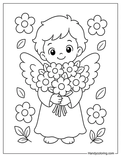 Angel Holding a Flower Bouquet