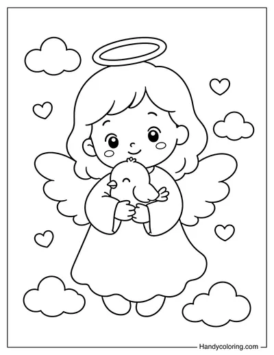 Angel Hugging a Little Bird