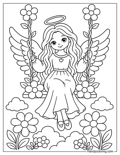 Angel Sitting on a Flower Swing