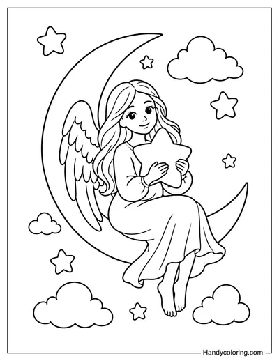 Angel Sitting on Crescent Moon