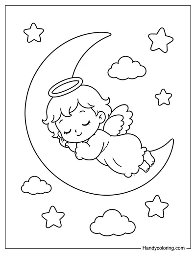 Angel Sleeping on Crescent Moon