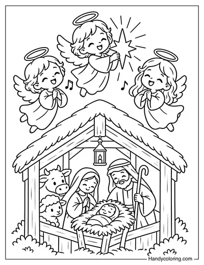 Angels Singing Above the Nativity Stable
