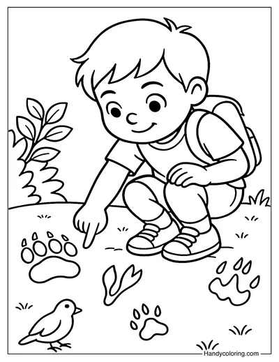 Animal Tracks on Trail Coloring Page