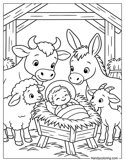 Animals Gathering Around the Manger