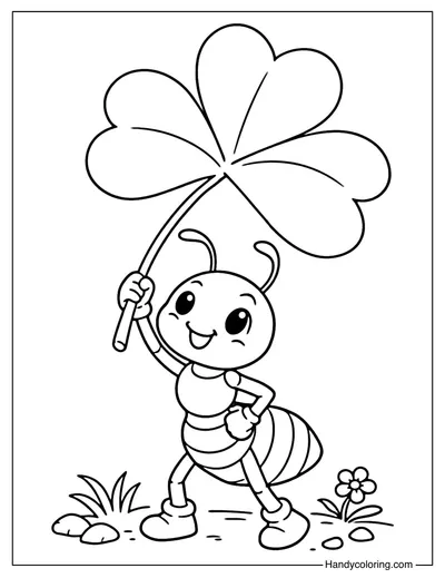 Ant with Shamrock Coloring Page