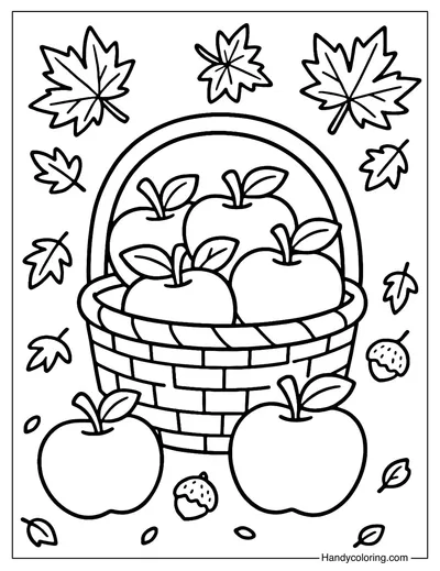 Apple Basket Fall Coloring Page