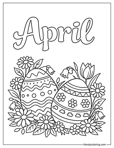 April Easter Eggs Coloring Page