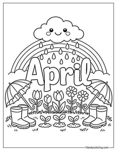 April Rainy Spring Coloring Page