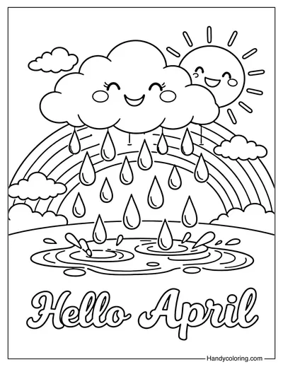 April Showers Smiling Cloud Coloring Page