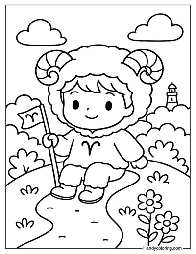 Aries Mountain Hike Coloring Page