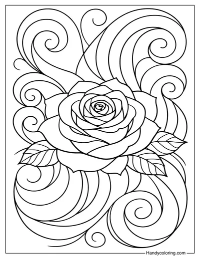 Artistic Swirl Rose Coloring Page