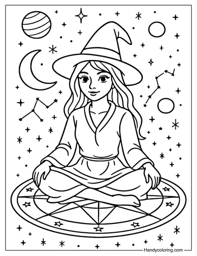 Astrology Witch Coloring Page