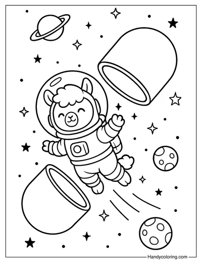 Astronaut Alpaca Capsule Coloring Page