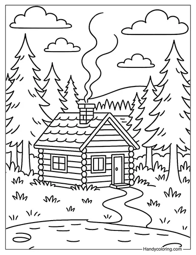 August Cottage View Coloring Page
