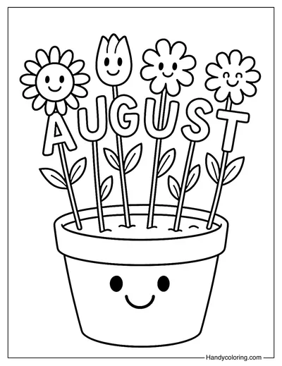 August Flower Pot Friends Coloring Page
