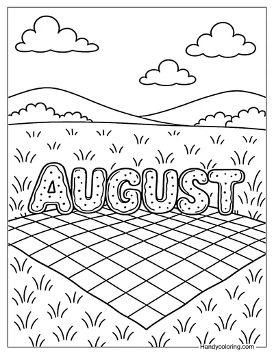August Letters Picnic Coloring Page