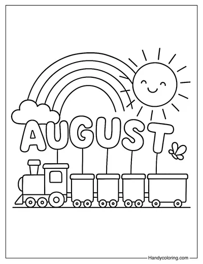 August Rainbow Train Coloring Page