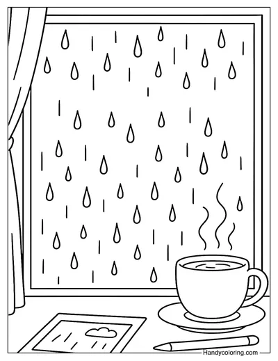 August Rainy Window Coloring Page