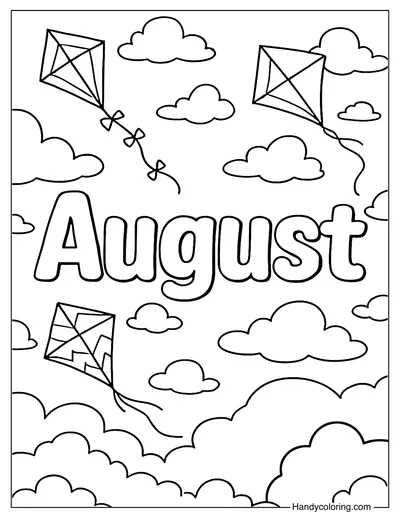 August Sky with Paper Kites Coloring Page