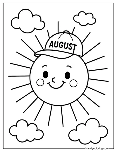 August Smiling Sun Coloring Page