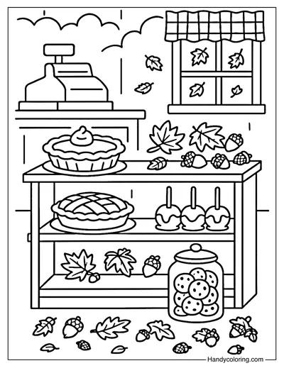 Autumn Bakery Display Coloring Page