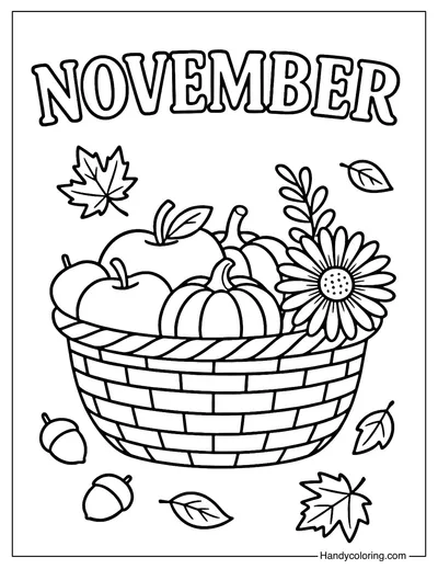 Autumn Basket November Coloring Page