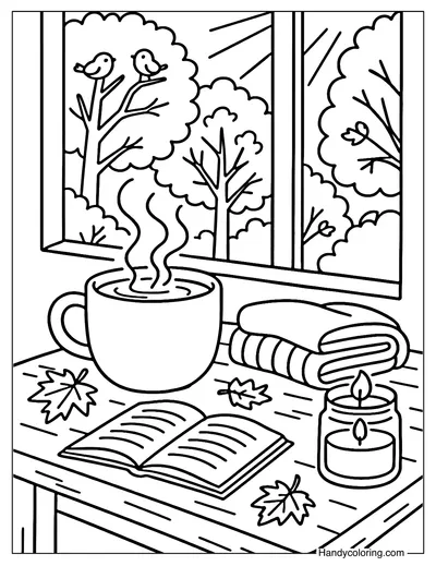 Autumn Cozy Drinks Coloring Page