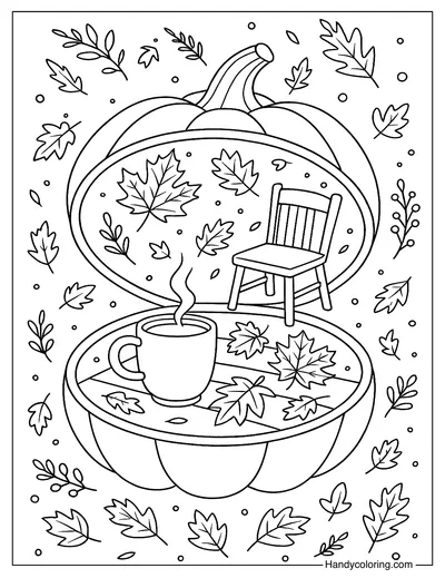 Autumn Cozy Powder Compact Coloring Page