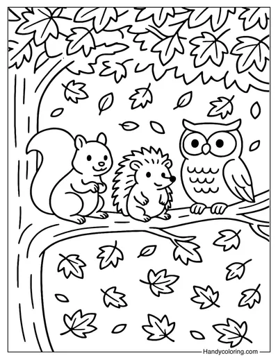Autumn Forest Animals Coloring Page