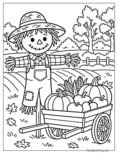 Autumn Harvest Scarecrow Coloring Page